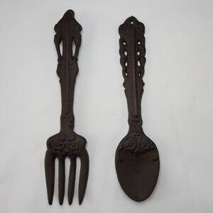 Vintage Cast Iron Spoon and Fork 11” Rustic Farm House Wall Kitchen Dining Decor
